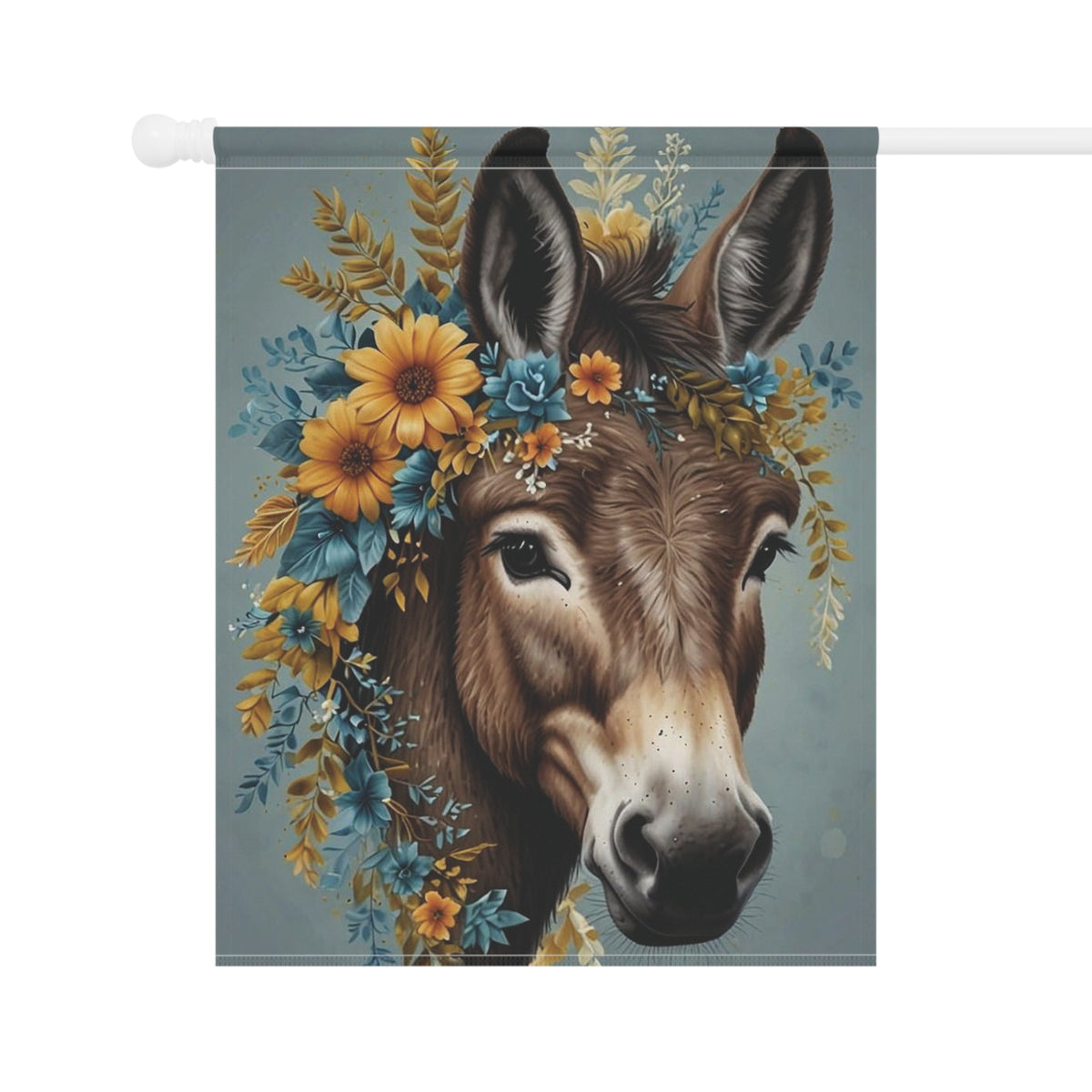 Donkey with Floral Wreath Garden Flag — Rustic Farmhouse Garden Banner