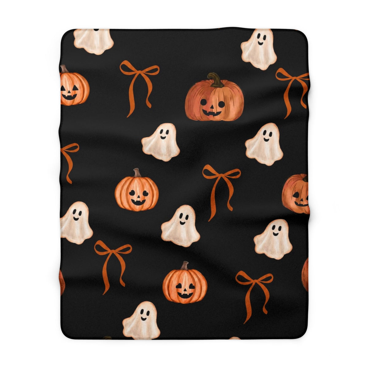 Halloween Sherpa Blanket — Cute Ghosts & Jack-o'-Lanterns Fleece Throw