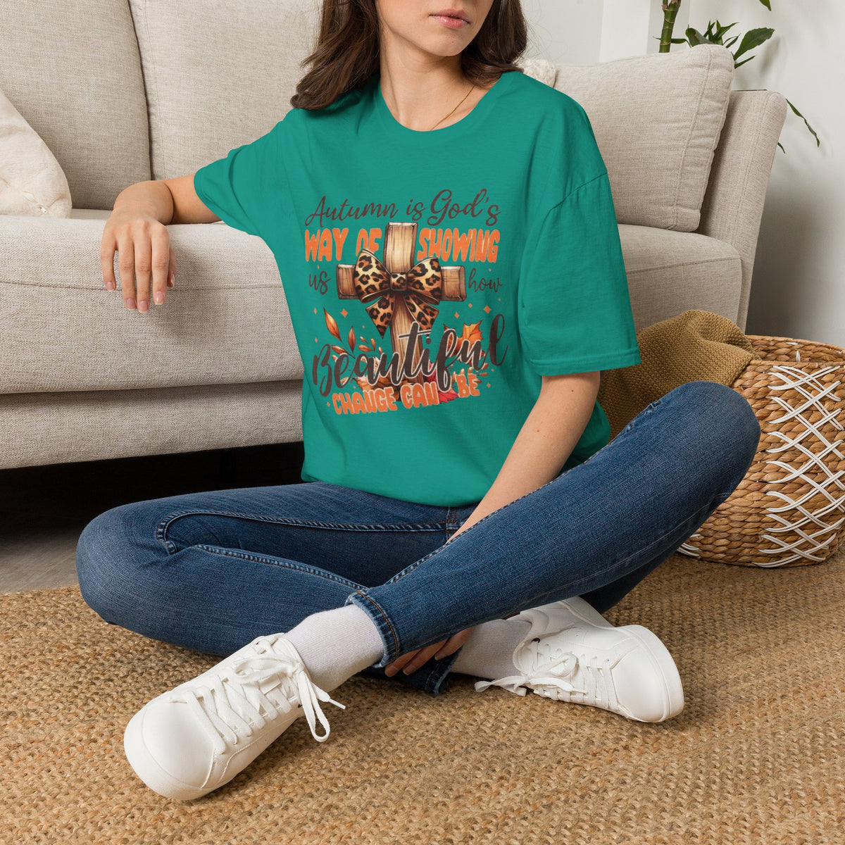 Autumn Is God’s Way T-Shirt — Leopard Cross Fall Faith Tee