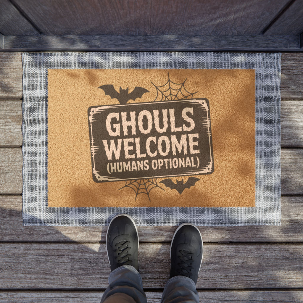 Ghouls Welcome Doormat (Humans Optional) – Halloween Porch Mat with Bats & Spiderwebs
