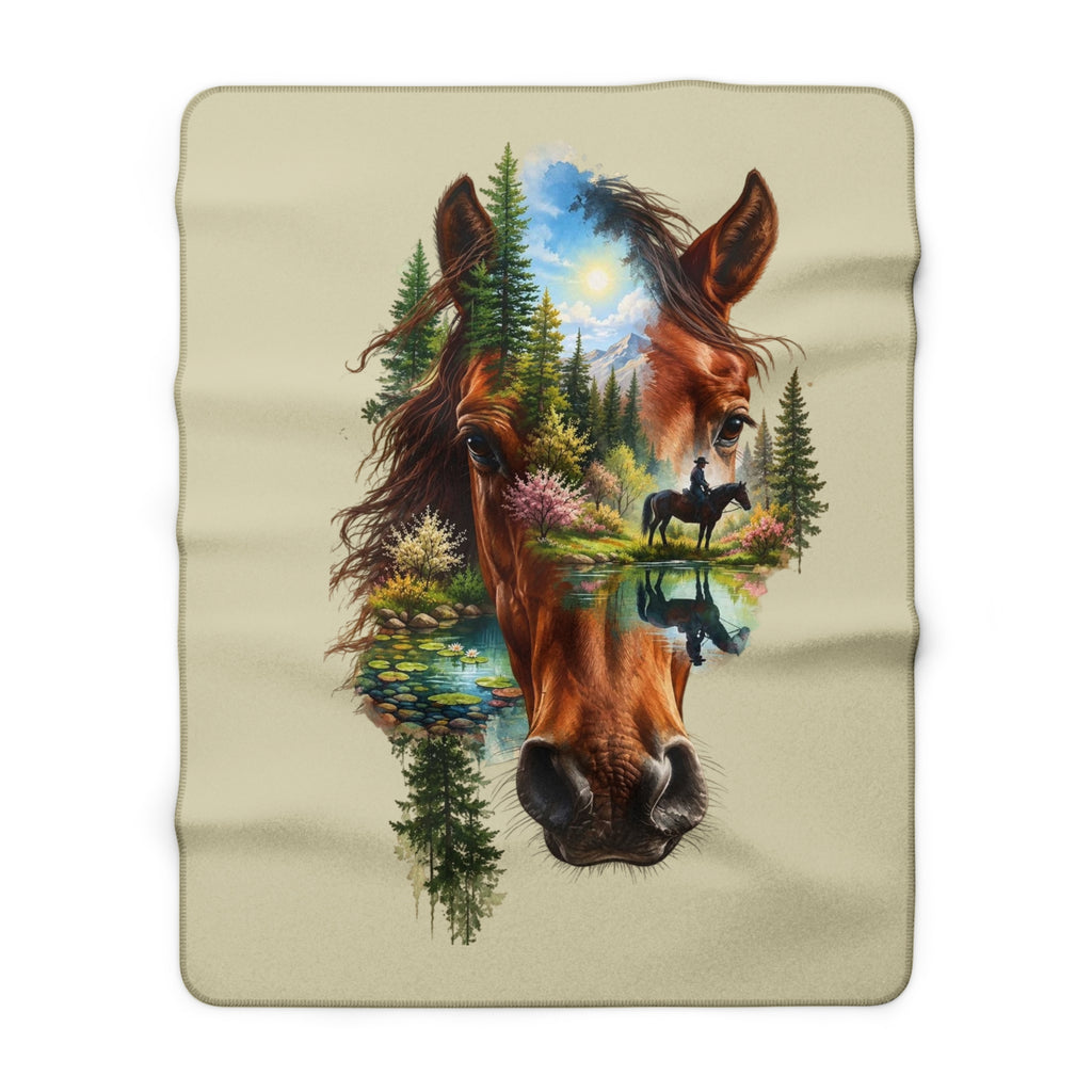 Horse Portrait Sherpa Blanket — Scenic Nature Equestrian Throw