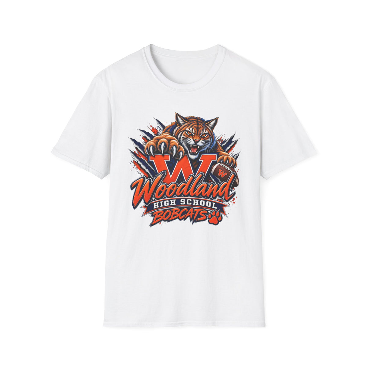 Bobcats High School T-Shirt — Woodland 'W' Mascot Tiger Design
