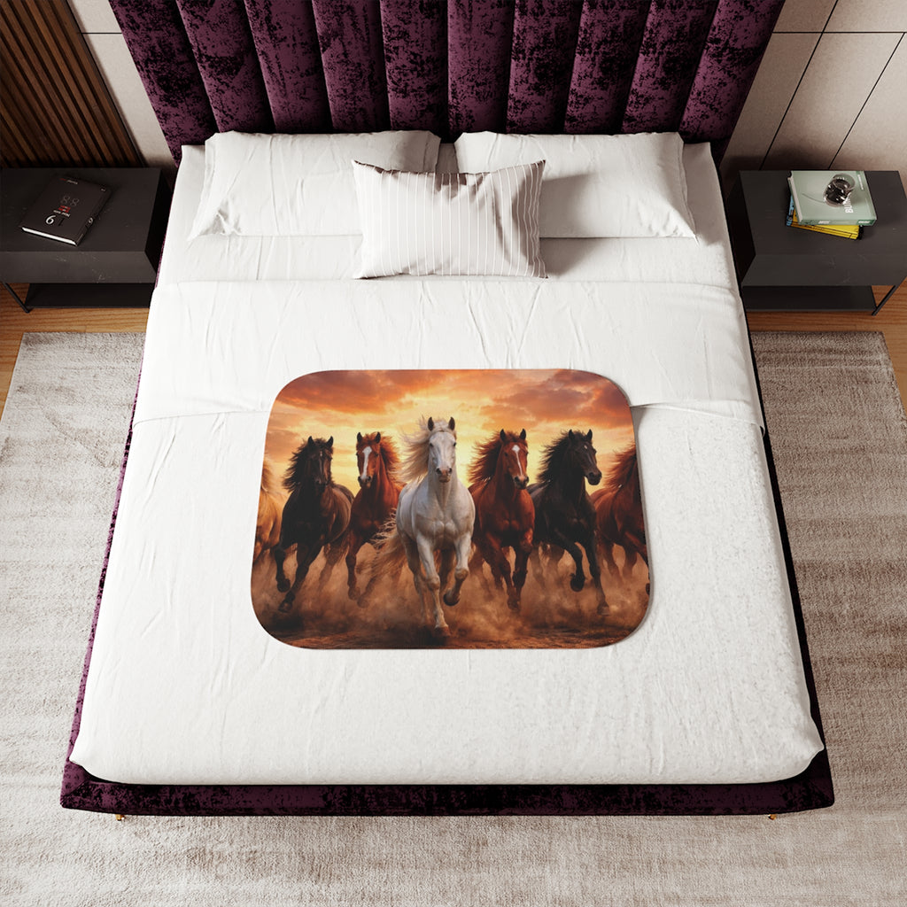 Running Horses Sherpa Blanket — Cozy Wild Horse Fleece Throw