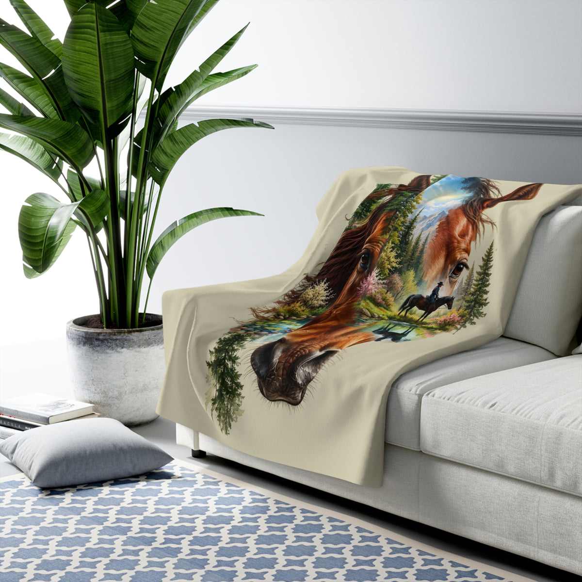 Horse Portrait Sherpa Blanket — Scenic Nature Equestrian Throw