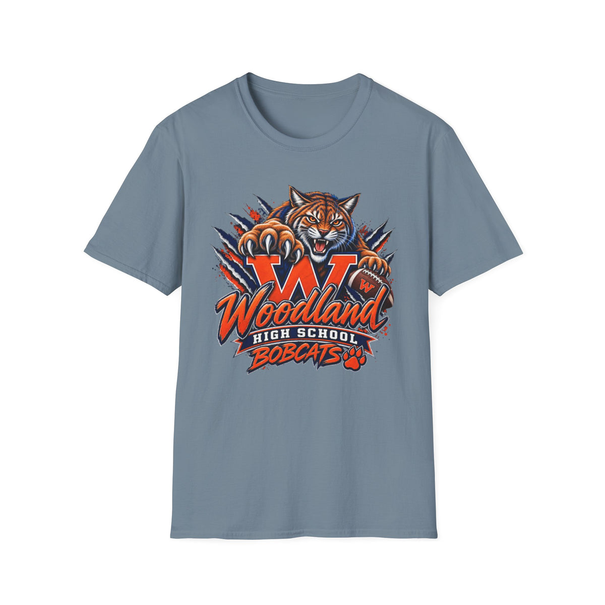 Bobcats High School T-Shirt — Woodland 'W' Mascot Tiger Design
