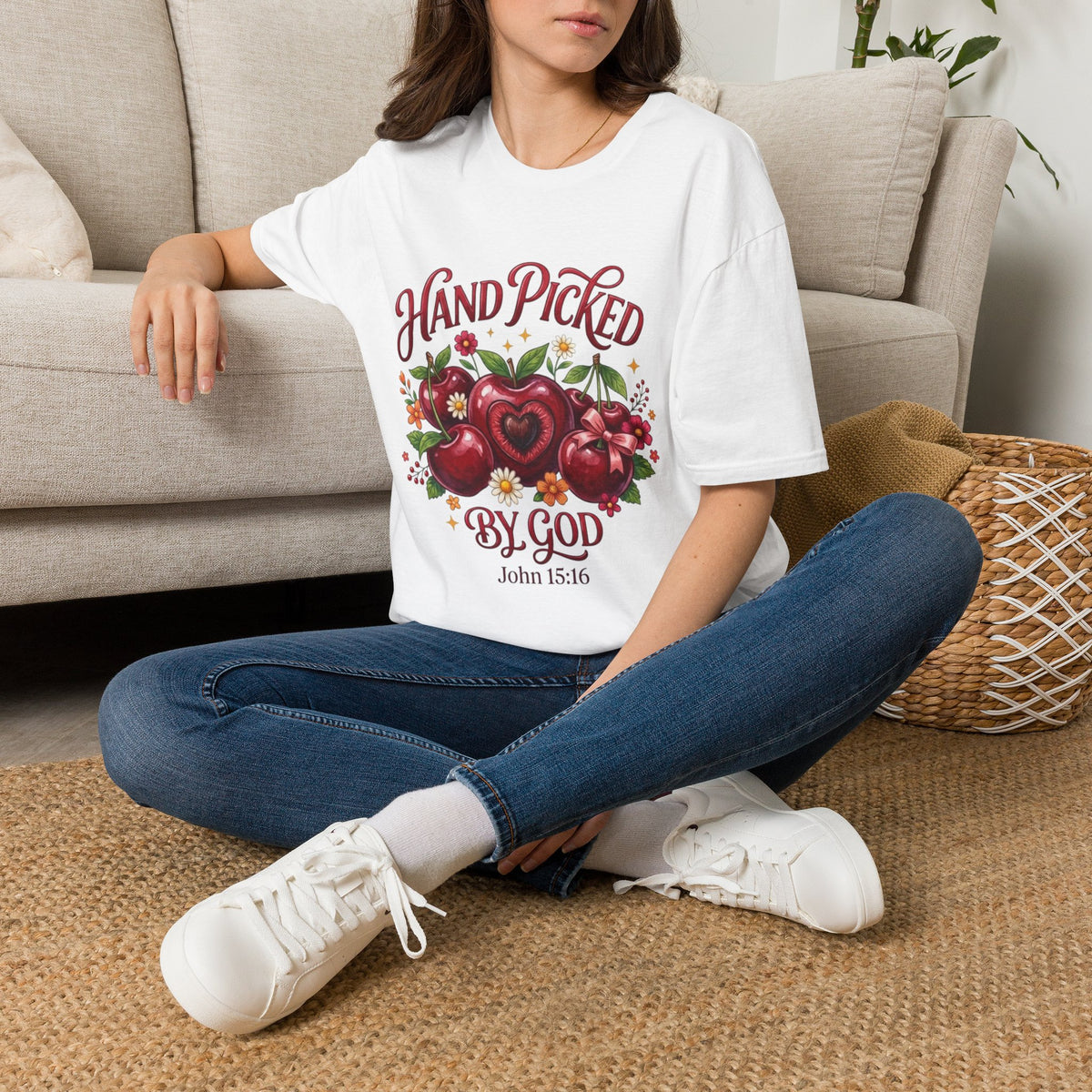 T-Shirt — "Hand Picked by God" Floral Faith Tee (John 15:16)