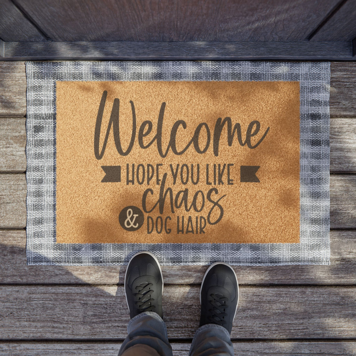 Doormat - "Welcome Hope You Like Chaos & Dog Hair" Funny Pet Lover Coir Door Mat