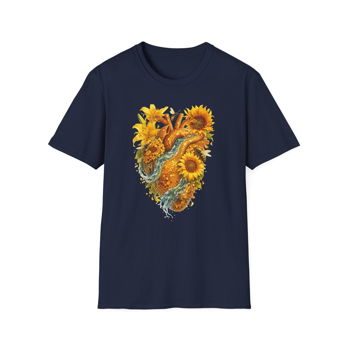 Sunflower Heart with water flowing T-Shirt — Floral  Graphic Tee