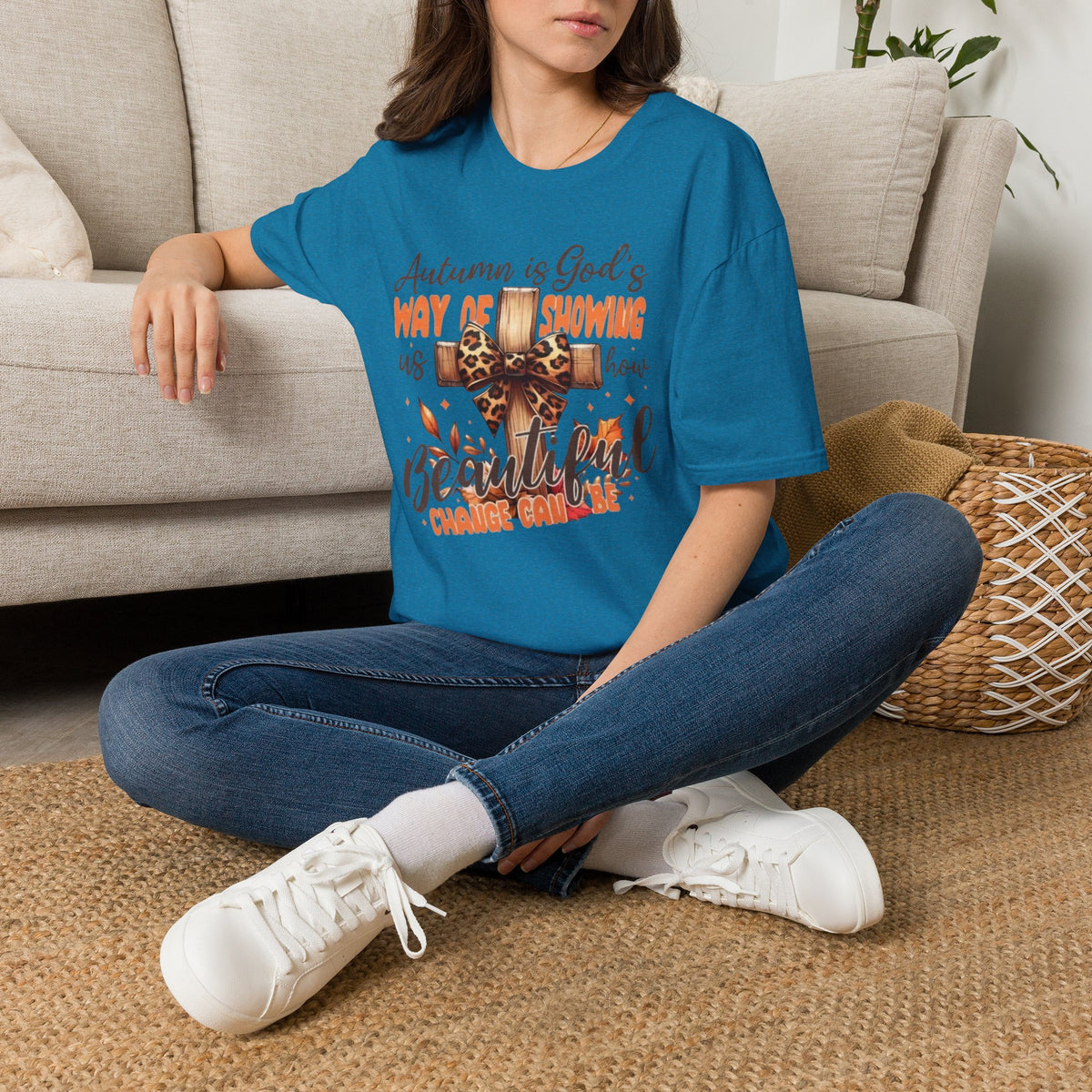 Autumn Is God’s Way T-Shirt — Leopard Cross Fall Faith Tee