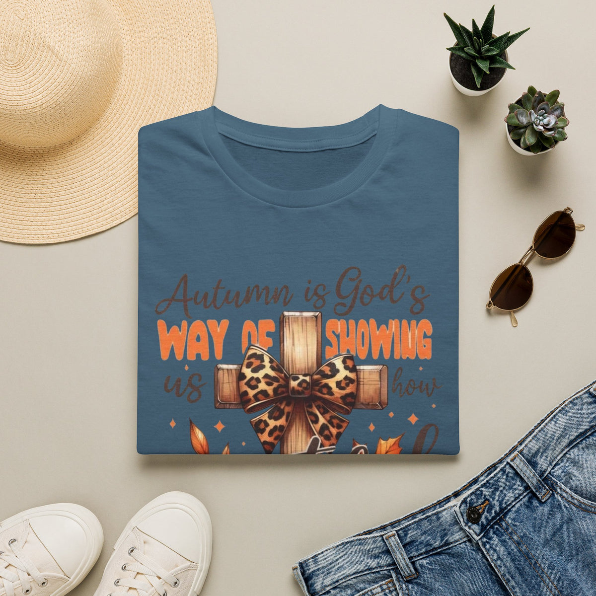 Autumn Is God’s Way T-Shirt — Leopard Cross Fall Faith Tee