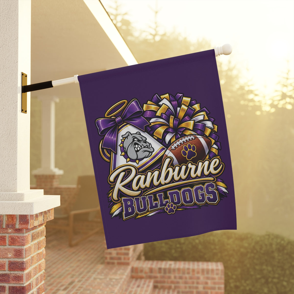 Ranburne Bulldogs Garden Flag — Purple Football Cheerleader Paw Yard Banner